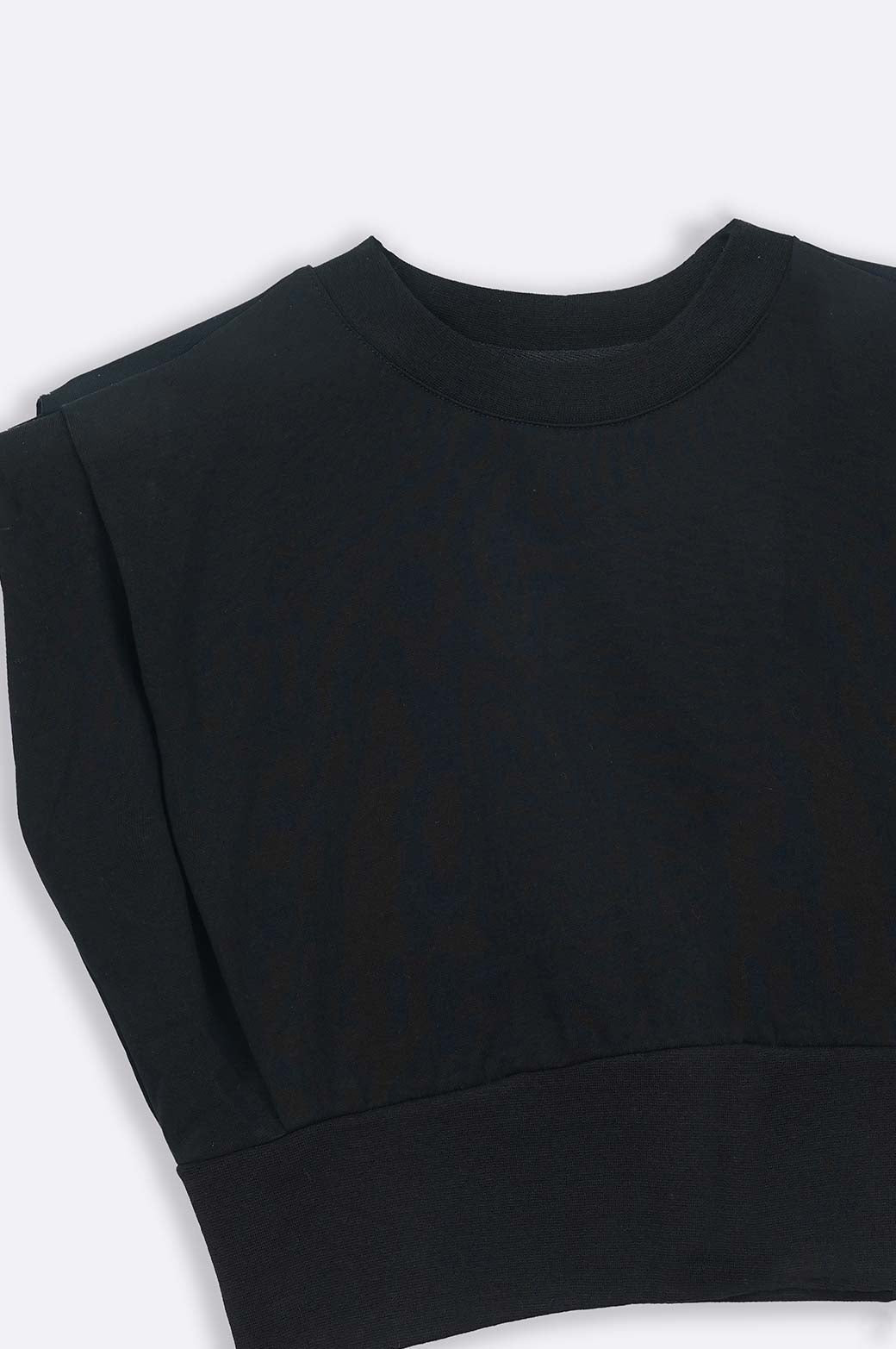 BLACK CROPPED SHOULDER T-SHIRT