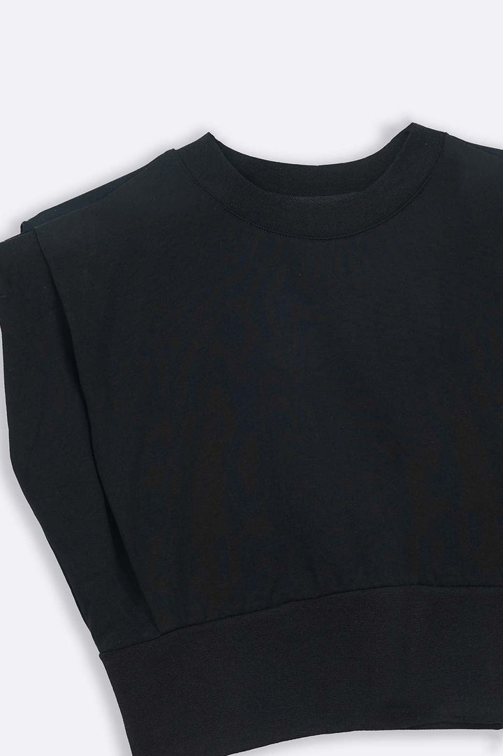 BLACK CROPPED SHOULDER T-SHIRT