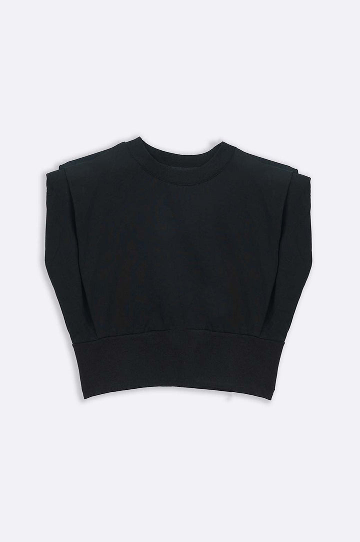BLACK CROPPED SHOULDER T-SHIRT