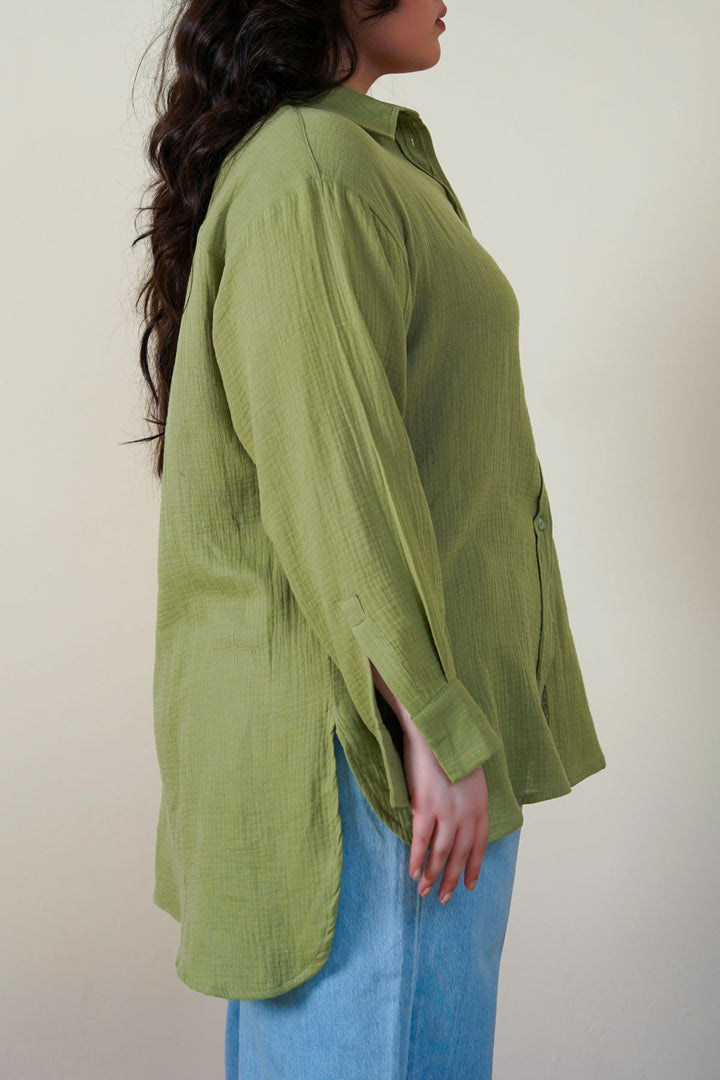 GREEN CURVE MUSLIN SHIRT
