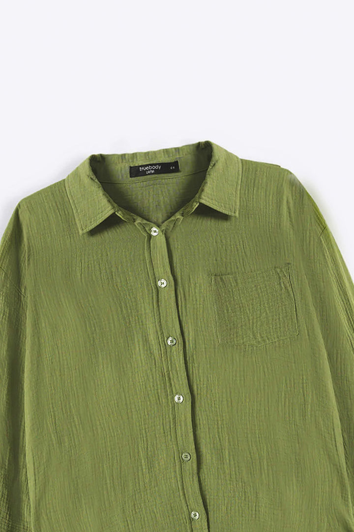 GREEN CURVE MUSLIN SHIRT