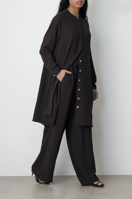 COFFEE SLINKY WIDE LEG PANTS