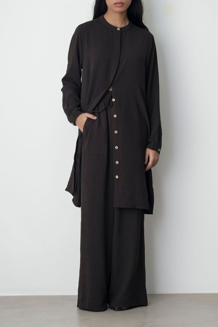 COFFEE SLINKY WIDE LEG PANTS