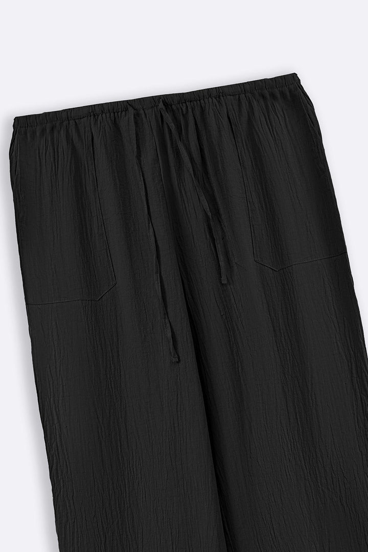 BLACK FEATHER COTTON PANTS