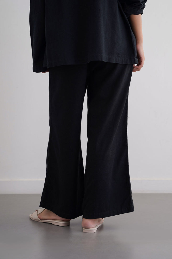 BLACK LINEN EASY TROUSERS