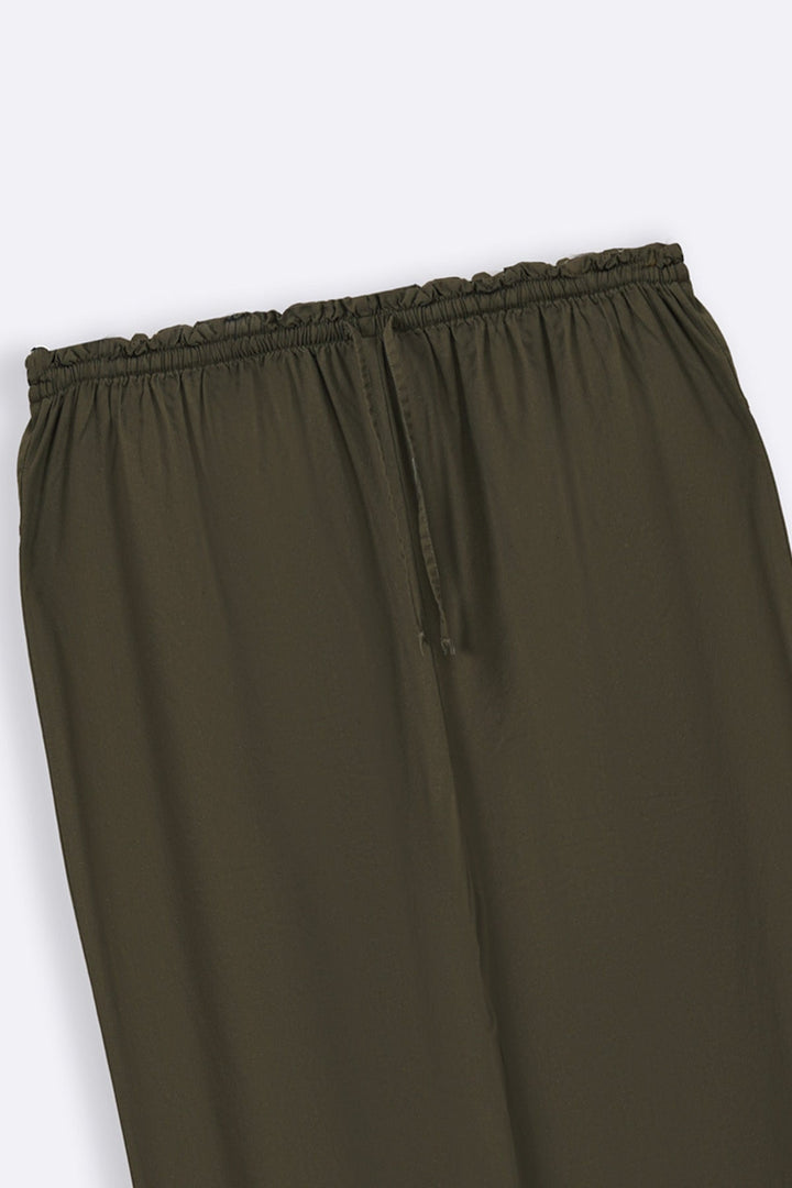 OLIVE LINEN EASY TROUSERS