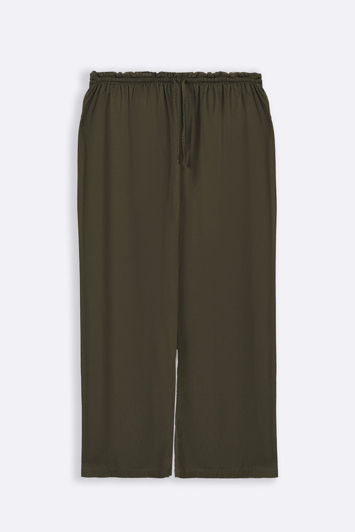 OLIVE LINEN EASY TROUSERS