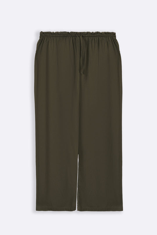 OLIVE LINEN EASY TROUSERS