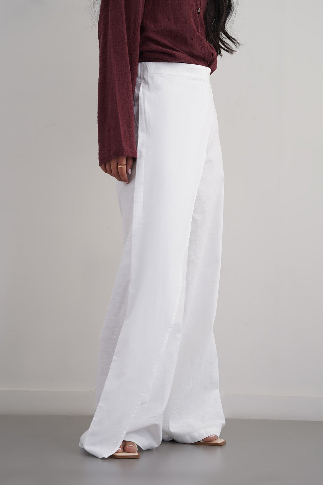 BROWN LINEN WRAP PANTS