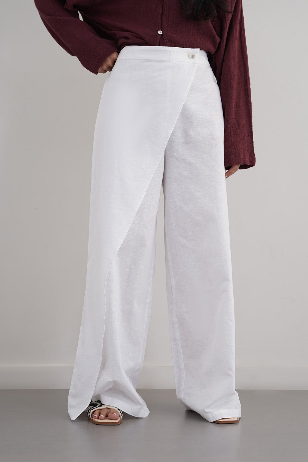 WHITE LINEN WRAP PANTS