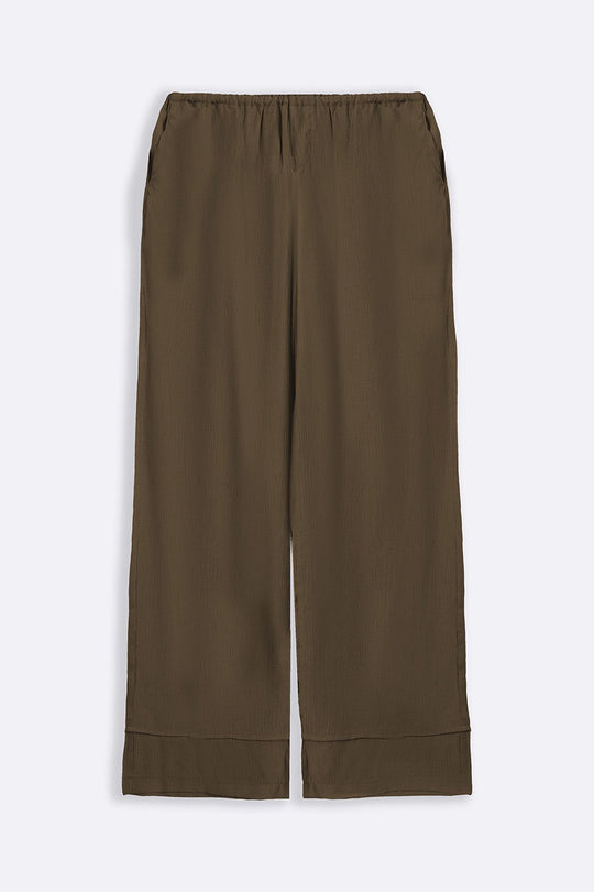 OLIVE FLOWY TEXTURED PANTS
