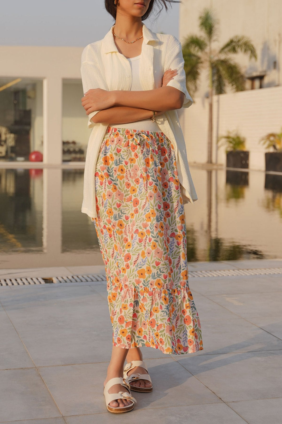 WHITE WILDFLOWER TIER SKIRT