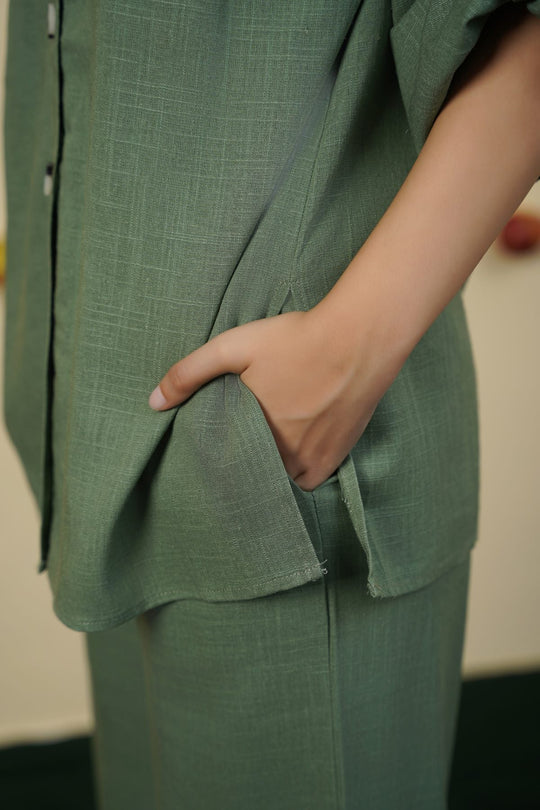 GREEN LINEN BLEND CULOTTES