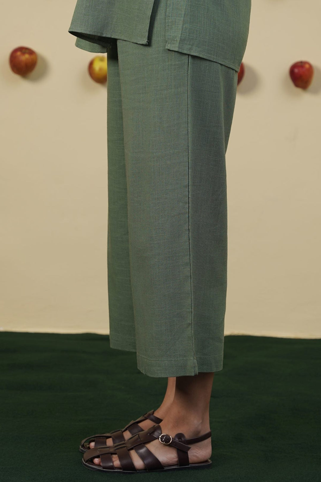 GREEN LINEN BLEND CULOTTES