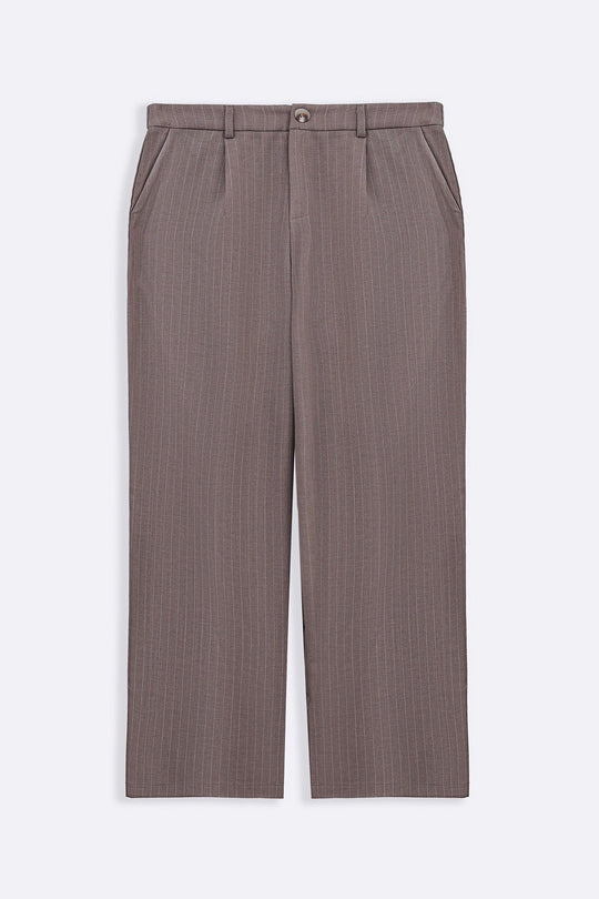 BEIGE TAILORED PINSTRIPE PANTS