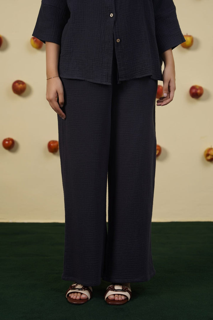 CHARCOAL MUSLIN WIDE PANTS