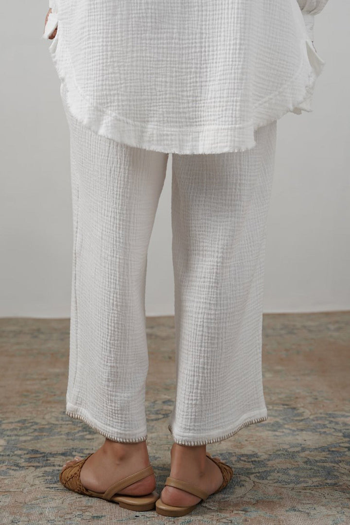BEIGE RESORT EMBROIDERED WIDE PANTS