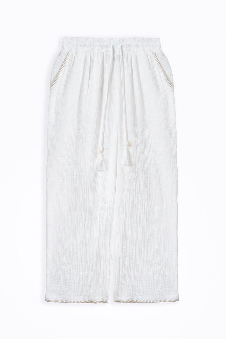 BEIGE RESORT EMBROIDERED WIDE PANTS