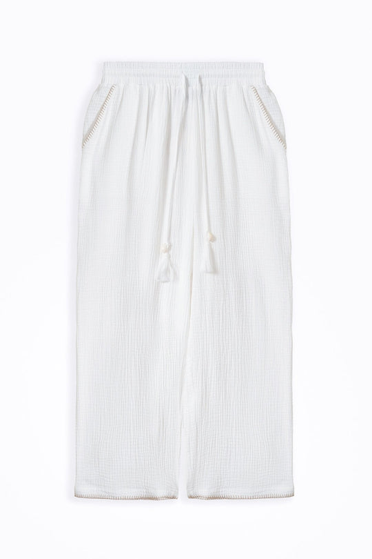 BEIGE RESORT EMBROIDERED WIDE PANTS