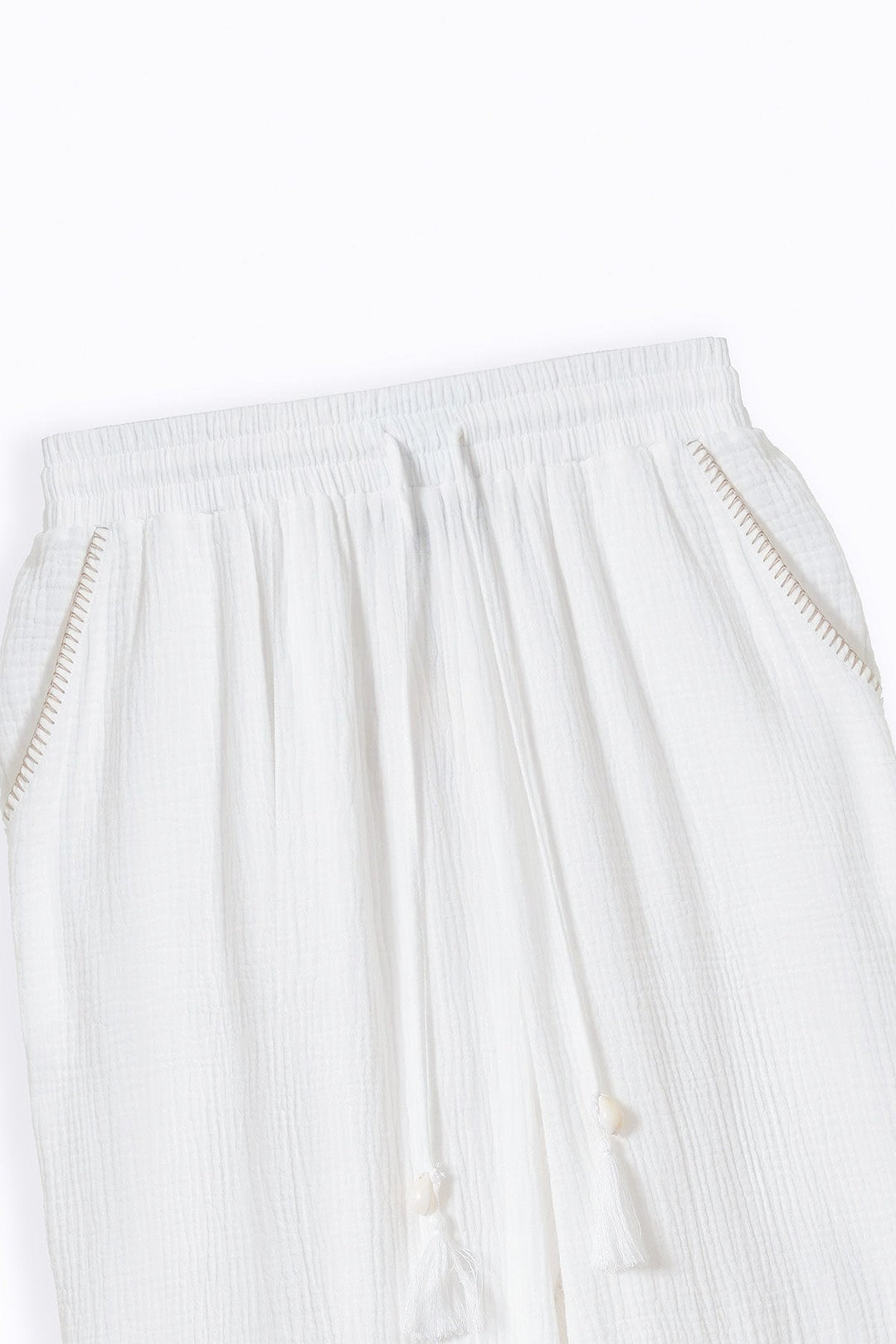 BEIGE RESORT EMBROIDERED WIDE PANTS