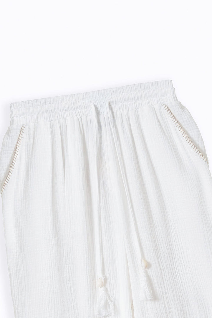 BEIGE RESORT EMBROIDERED WIDE PANTS