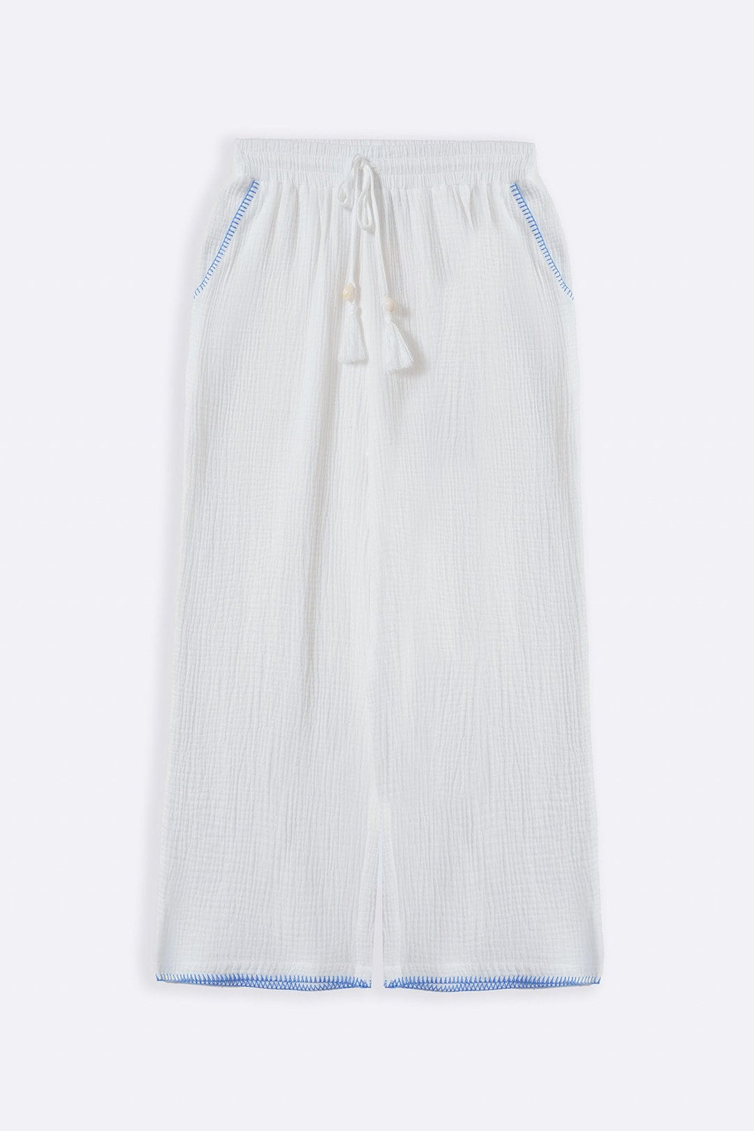 BLUE RESORT EMBROIDERED WIDE PANTS