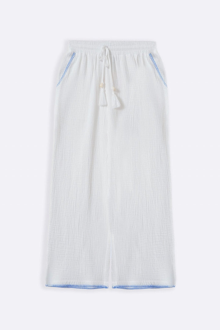 BLUE RESORT EMBROIDERED WIDE PANTS