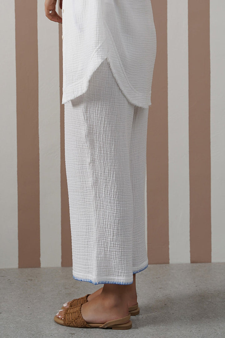 BLUE RESORT EMBROIDERED WIDE PANTS