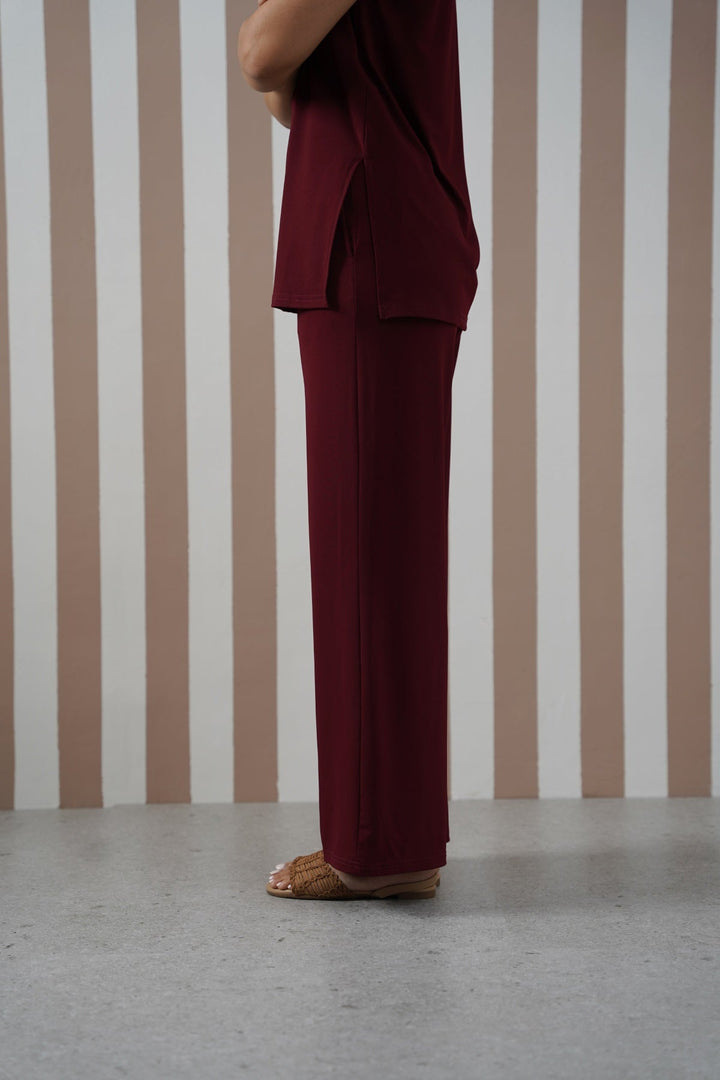 BURGUNDY OFF-DUTY STRAIGHT PANTS