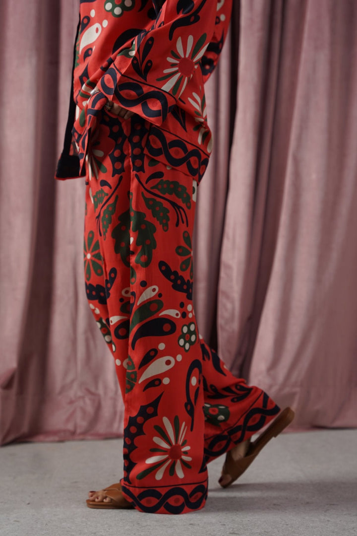 RED CRIMSON PRINTED PANTS