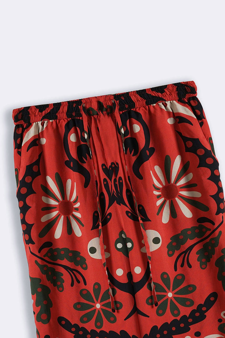 RED CRIMSON PRINTED PANTS