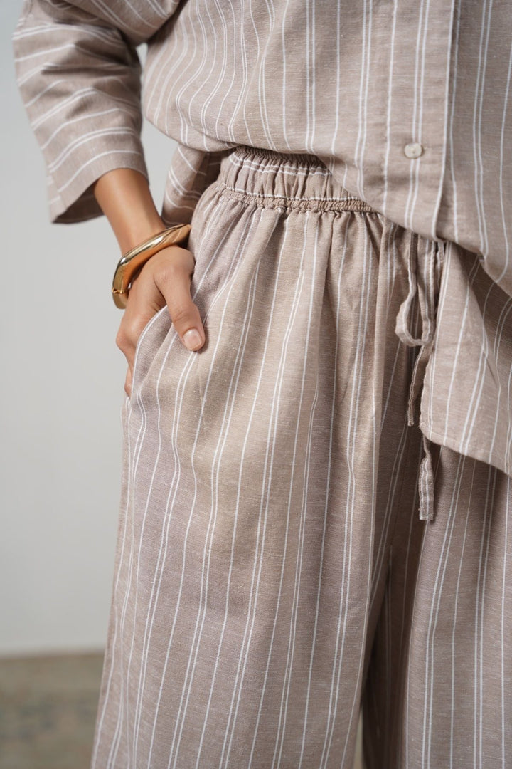 BEIGE STRIPED LINEN PANTS