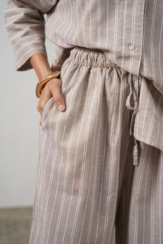 BEIGE STRIPED LINEN PANTS