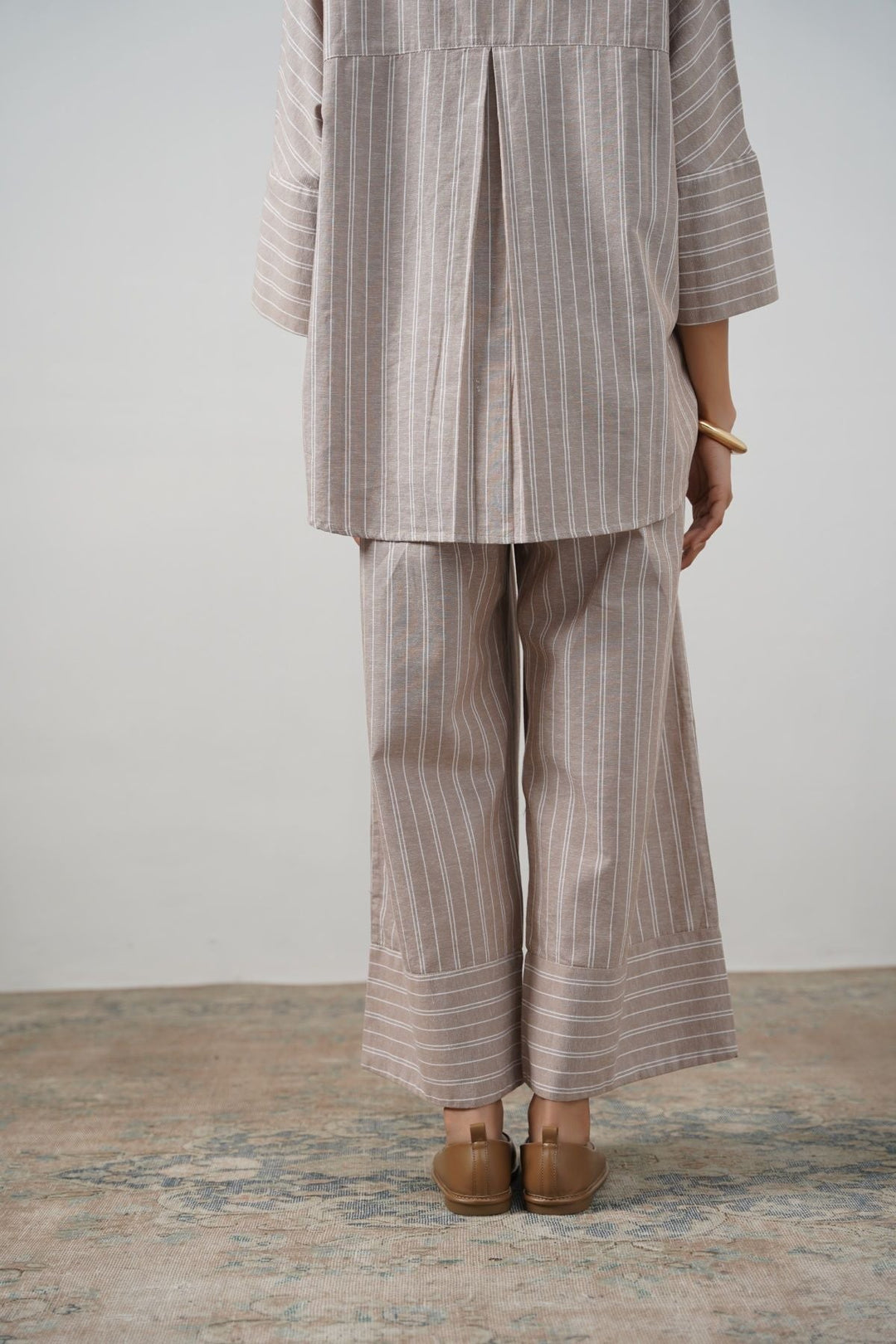 BEIGE STRIPED LINEN PANTS
