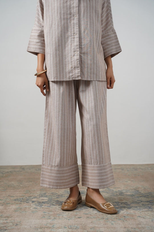 BEIGE STRIPED LINEN PANTS