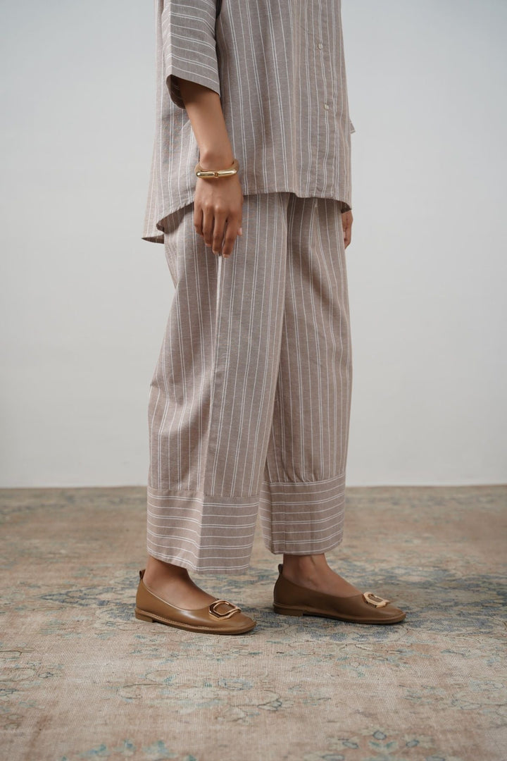 BEIGE STRIPED LINEN PANTS