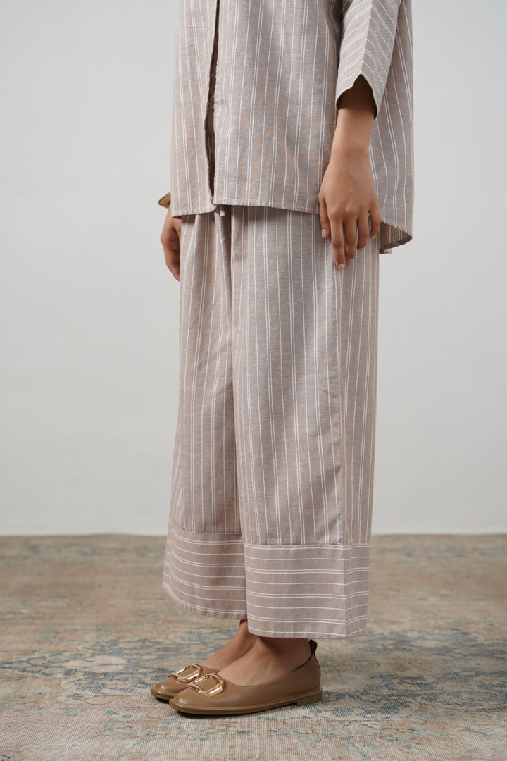 BEIGE STRIPED LINEN PANTS