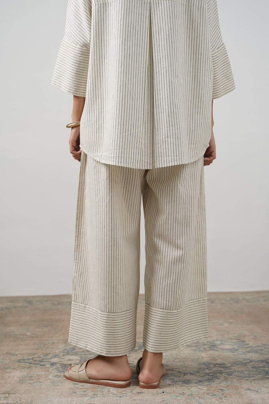 ECRU STRIPED LINEN PANTS