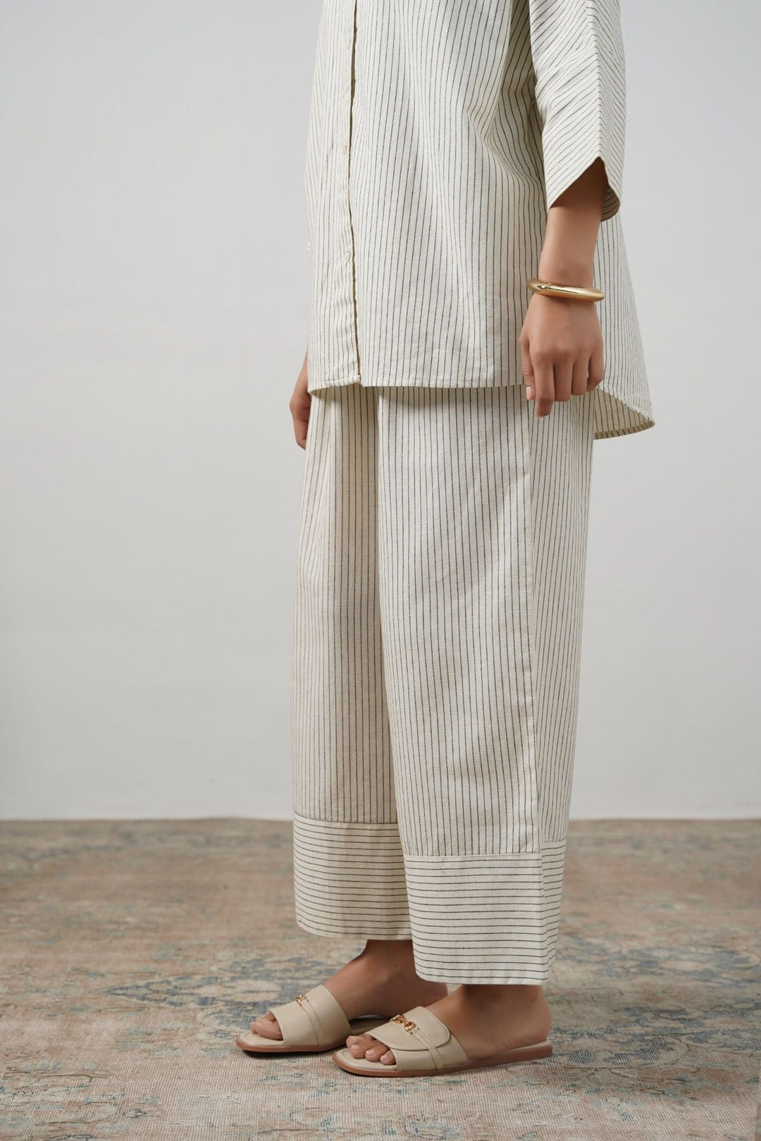 ECRU STRIPED LINEN PANTS