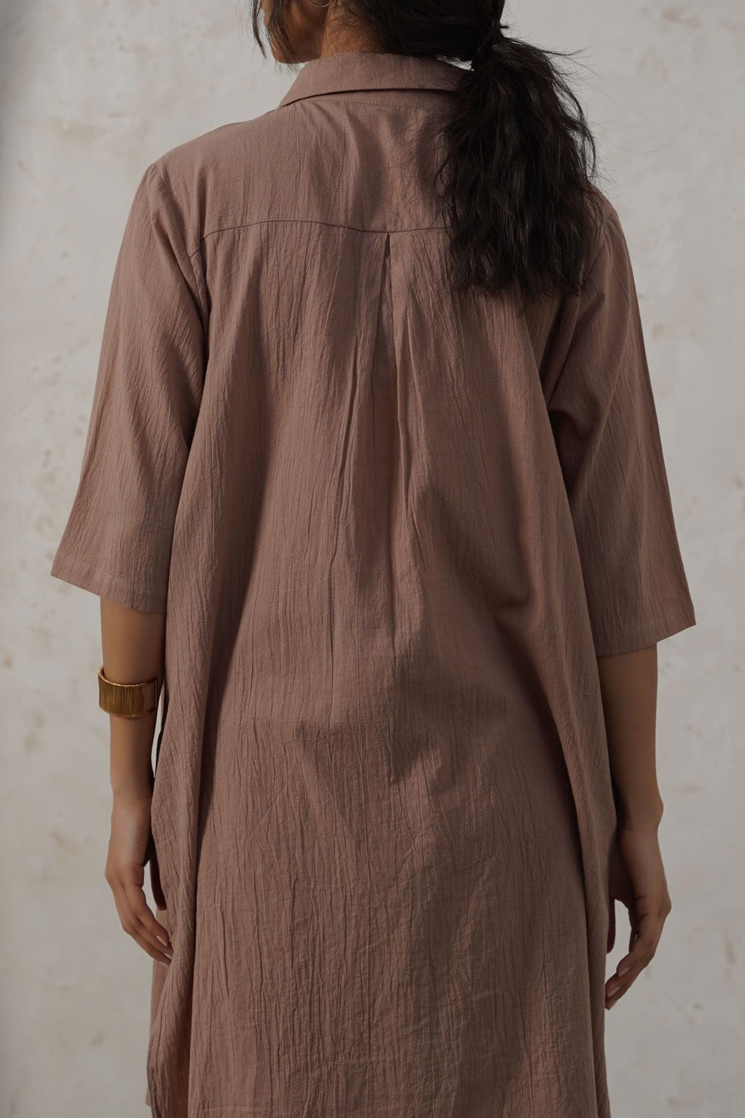 BROWN FEATHER COTTON KURTA-TUNIC