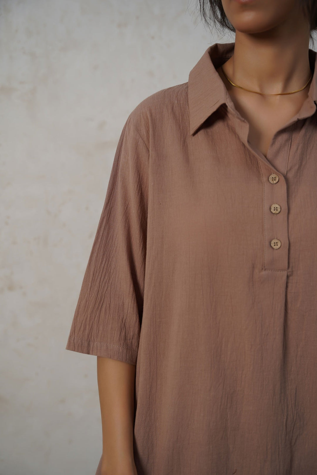 BROWN FEATHER COTTON KURTA-TUNIC