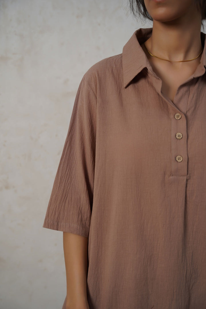 BROWN FEATHER COTTON KURTA-TUNIC