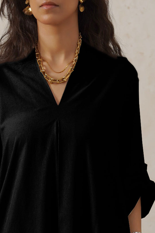 BLACK LINEN MIDI TUNIC