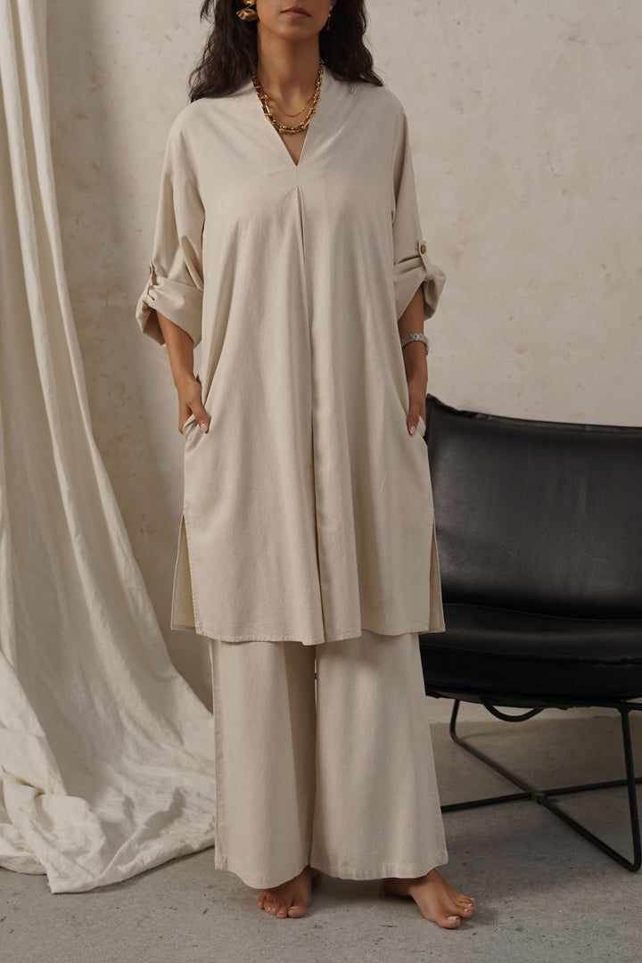 OFF WHITE LINEN MIDI TUNIC