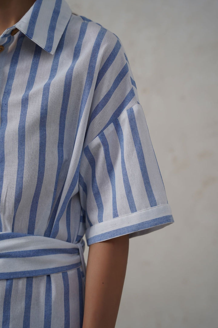 BLUE HOLIDAY LINEN DRESS