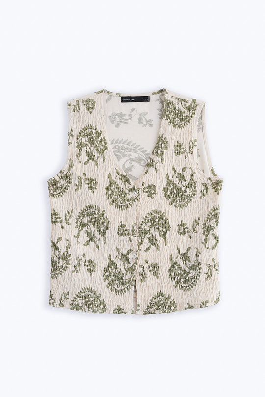 GREEN BLUE SMOCKED VEST