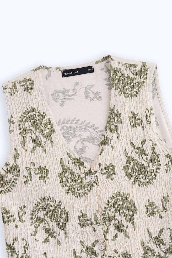 GREEN BLUE SMOCKED VEST