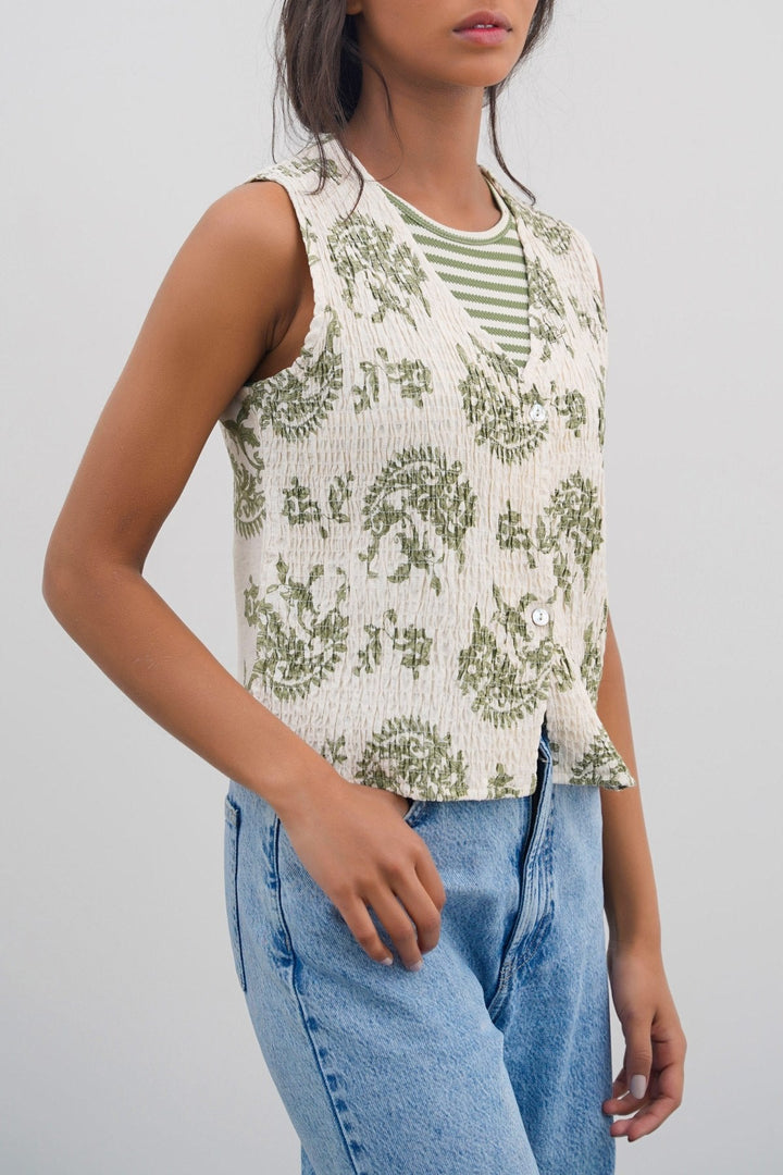 GREEN BLUE SMOCKED VEST