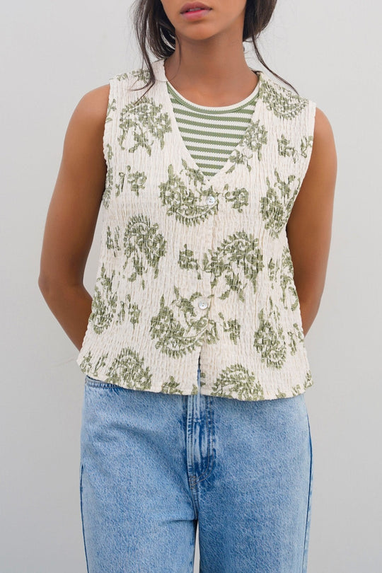 GREEN BLUE SMOCKED VEST