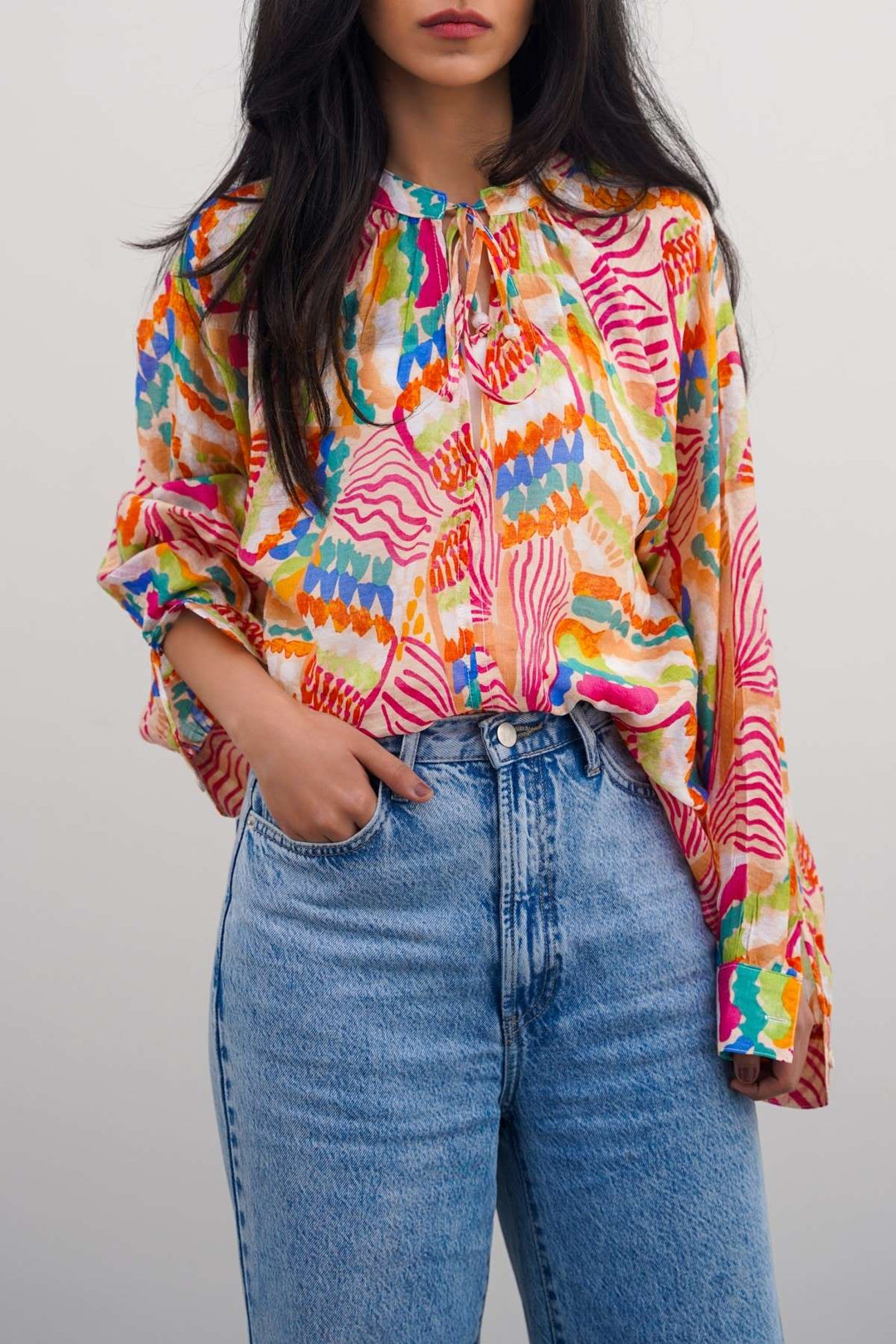 BEIGE CACTUS SILK BLOUSE